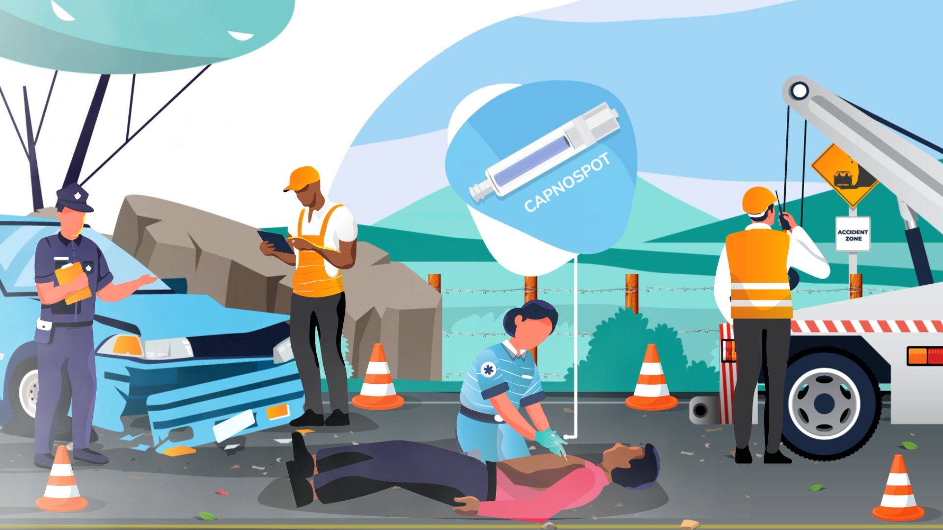 Capnospot Car Crash Scene with Product Call Out